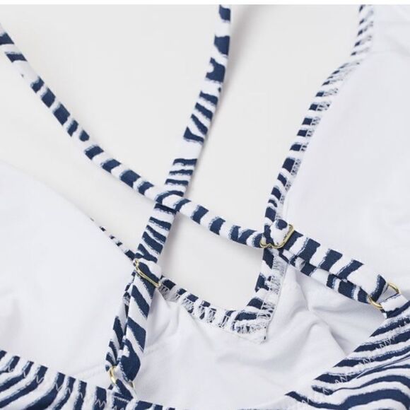 H&M One Piece Swimsuit Dark Blue Zebra Print Cross Back Size 8 - Picture 2 of 6